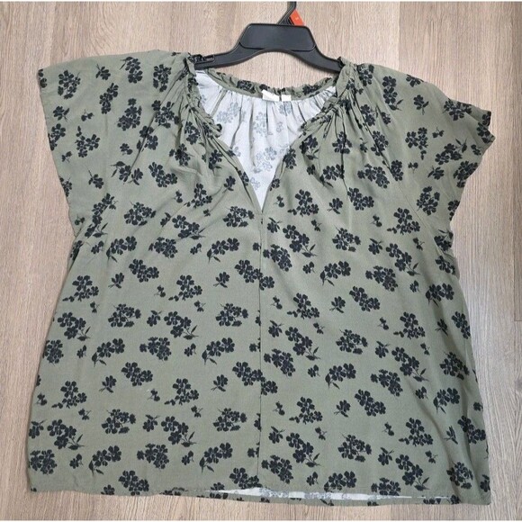 GAP Women Olive Green Floral Blouse XL / Rayon Top – Casual Vintage Style - Picture 12 of 16